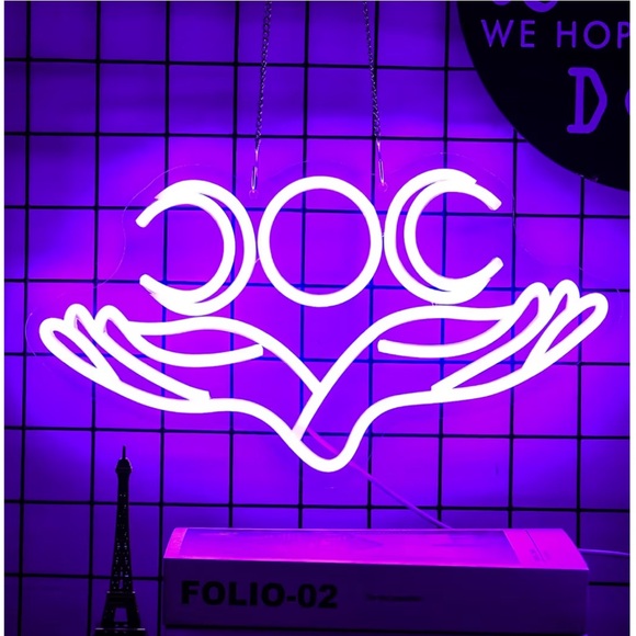 Purple Triple Moon Hands LED Neon Wall Sign Aesthetic Room Decor - Picture 3 of 7